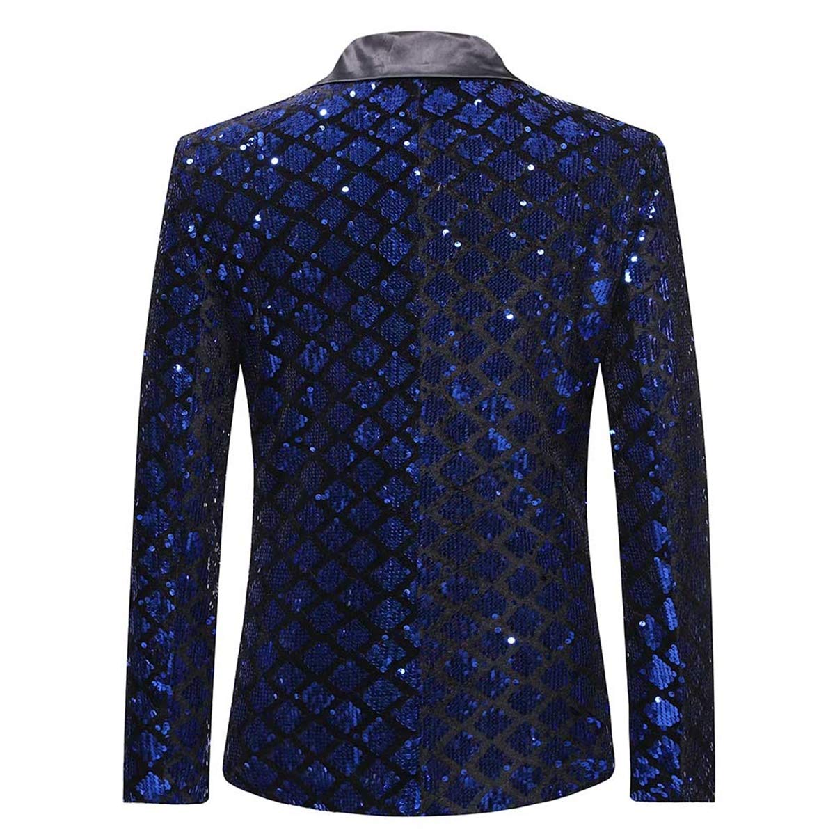 YFFUSHI Men's Sequins Suit Jacket 1 Button Dance Shiny Dress Tuxedo Blazer Blue