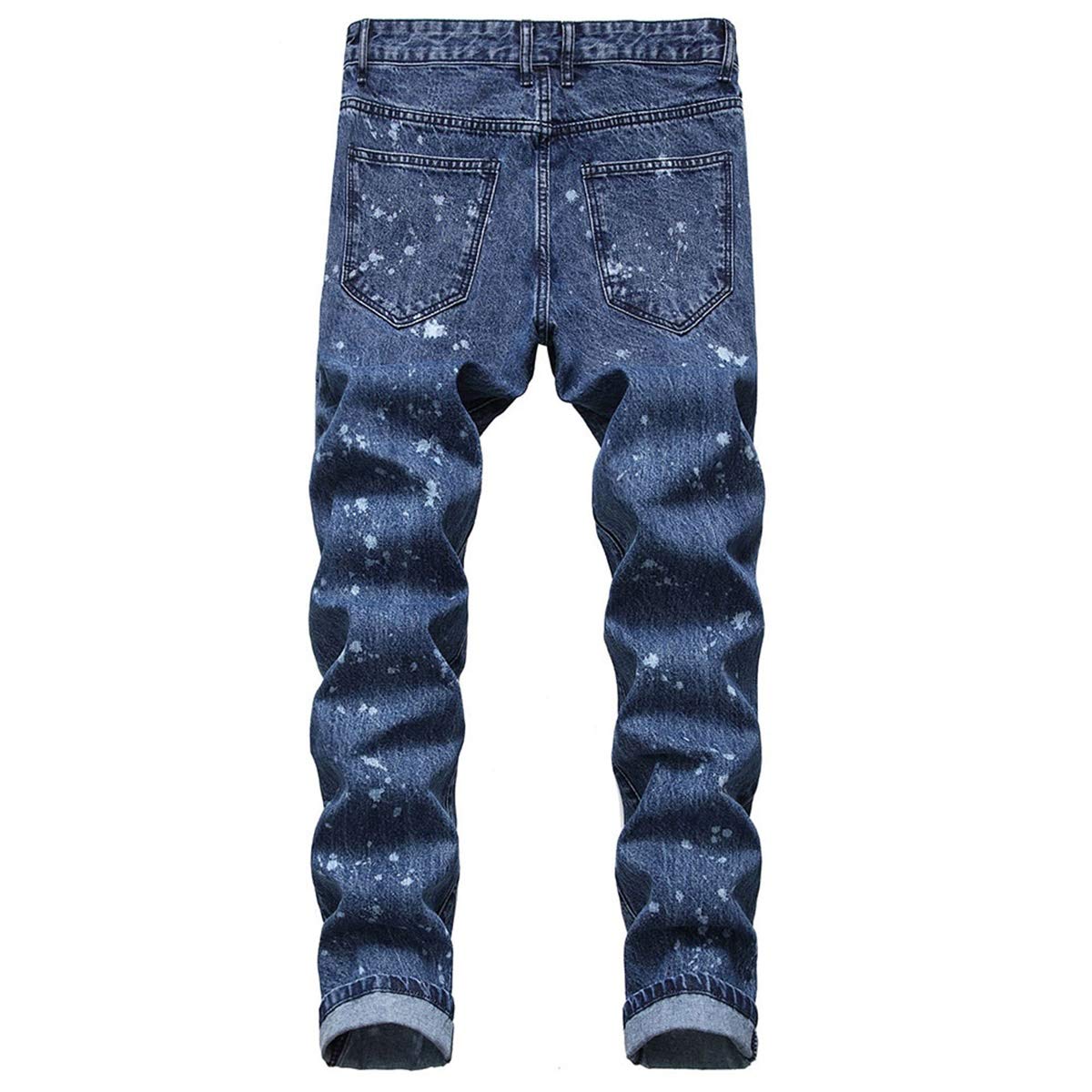 YFFUSHI Mens Ripped Distressed Stretch Jeans Pants Skinny Slim Fit Straight Leg Fashion Pants Blue 1