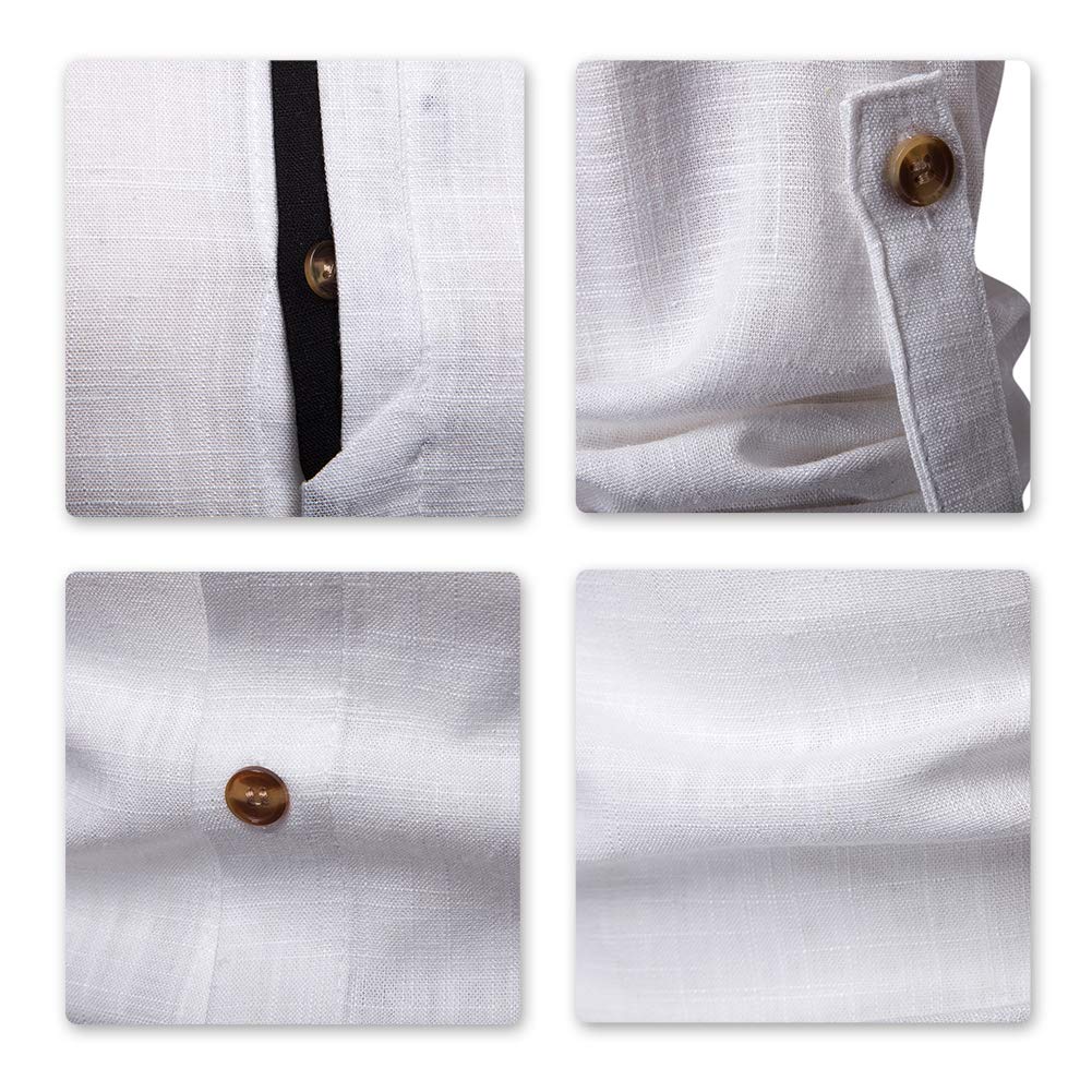 YFFUSHI Mens Long Sleeve Linen Shirts Standard fit Solid Color Casual Button Down Shirts White