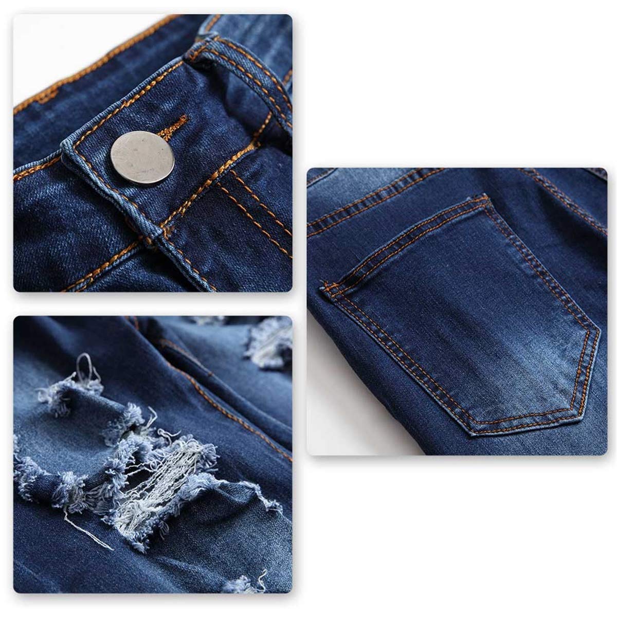 YFFUSHI Mens Ripped Washed Jeans Skinny Straight Fit Distressed Holes Comfy Denim Pants Dark Blue