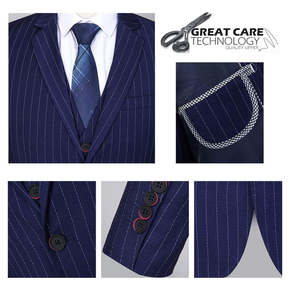 Mens Blue Formal Pinstripe Slim Fit Notched Lapel 3 Piece Suit