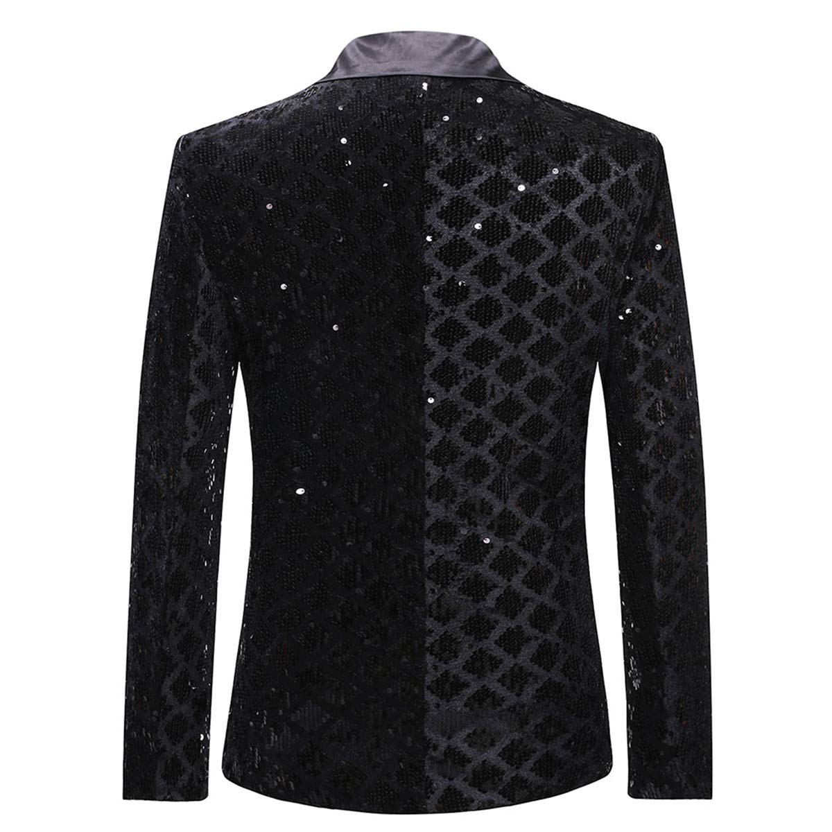 YFFUSHI Men's Sequins Suit Jacket 1 Button Dance Shiny Dress Tuxedo Blazer Black