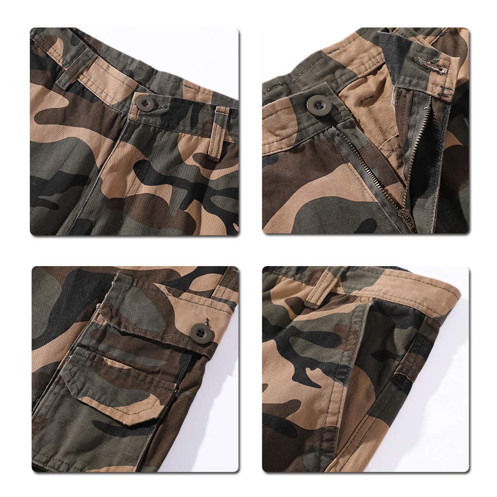 YFFUSHI Mens Camo Cargo Pants Cotton Casual Straight Leg Work Pants with Multi Pockets K18 Camo Green