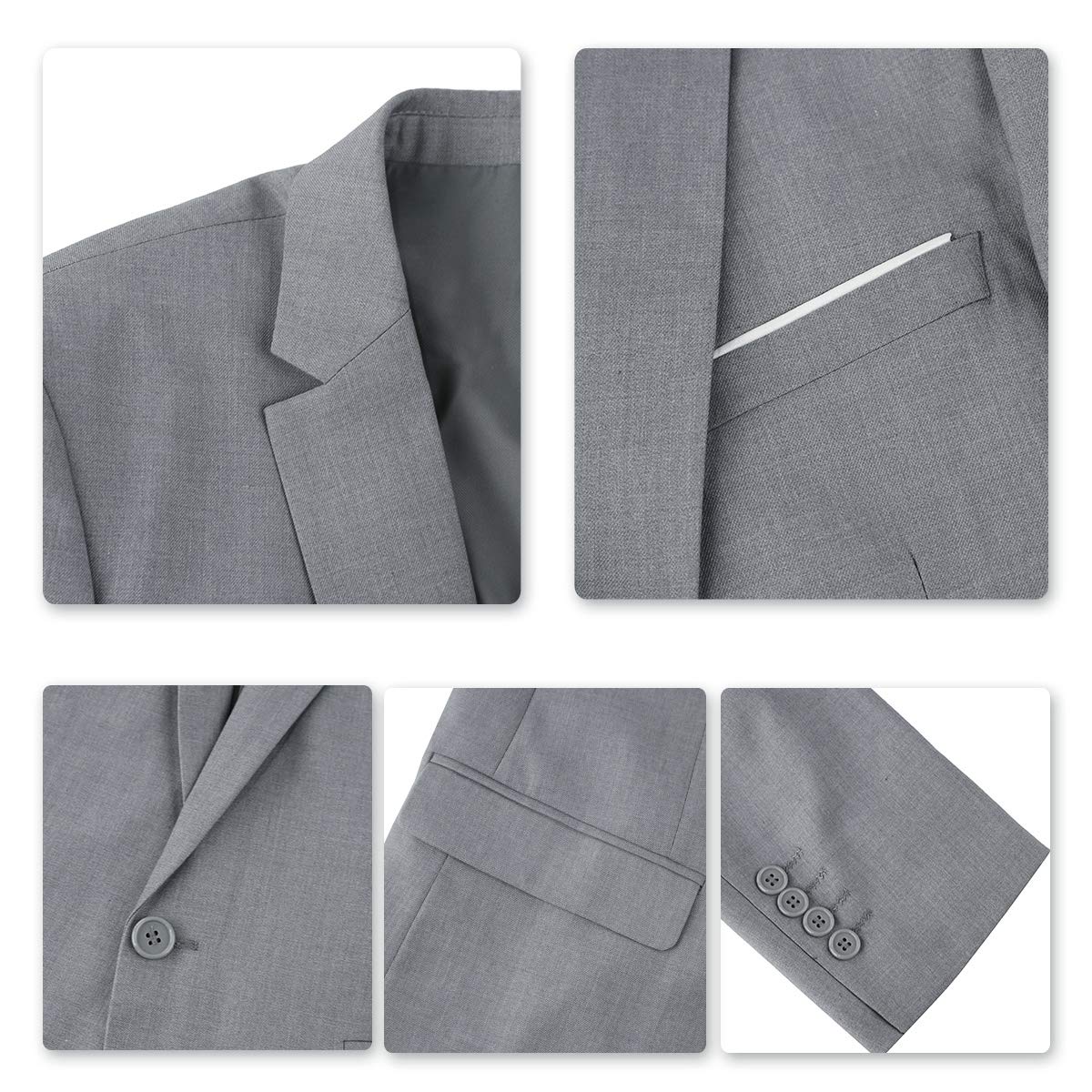 YFFUSHI Mens 2 Piece Set Slim Fit Casual Formal 1 Button Blazer Solid Dress Suit Shirt Light Grey