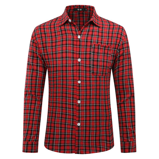 YFFUSHI Mens Plaid Checked Shirt Long Sleeve Casual Regular Fit Cotton Comfort Top Red