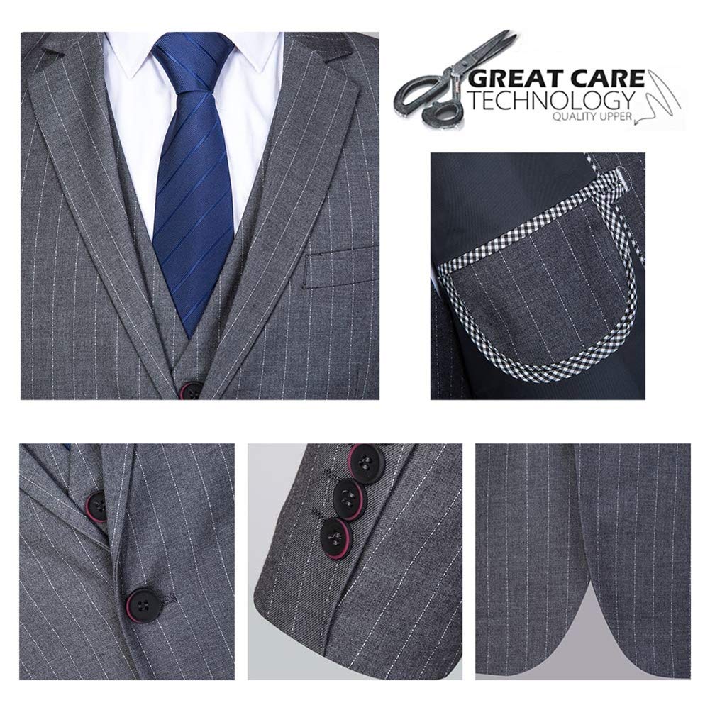 Mens Grey Formal Pinstripe Slim Fit Notched Lapel 3 Piece Suit