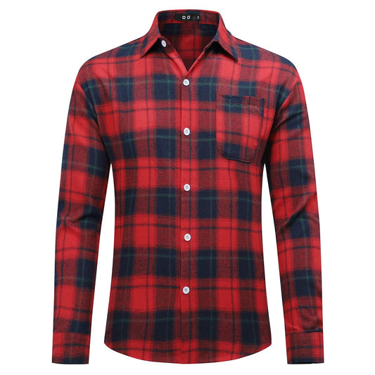 YFFUSHI Mens Plaid Casual Shirt Long Sleeve Button Down Standard-Fit Daily Shirts Red