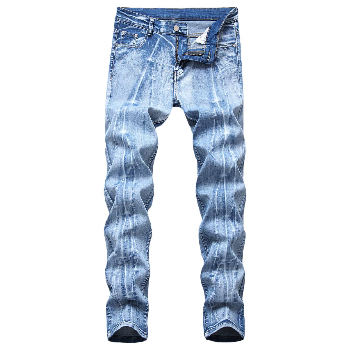 YFFUSHI Mens Straight Fit Stretch Jeans Slim Fit Washed Comfy Casual Denim Pants Blue 1