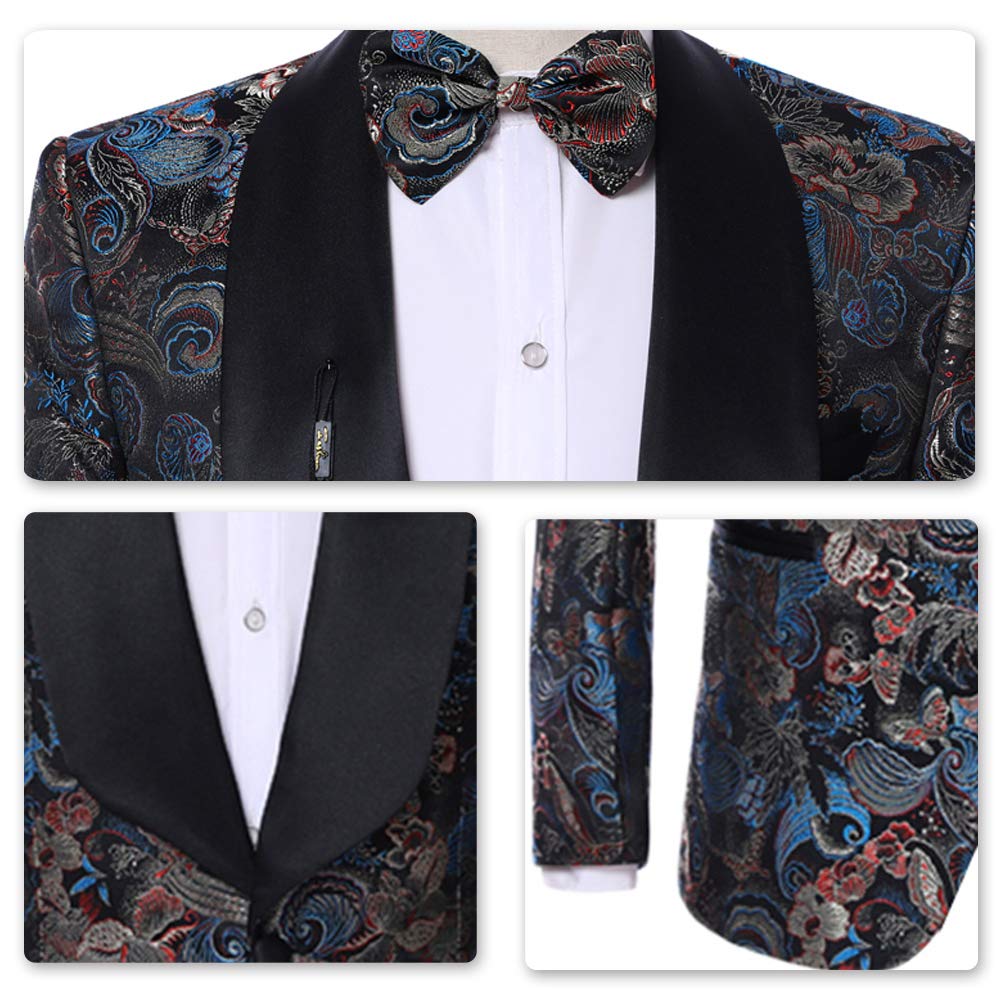 YFFUSHI Men's 2 Piece Suit Floral Dress Suit Slim Fit Shawl Collar Wedding Party Blazer Pants Sets