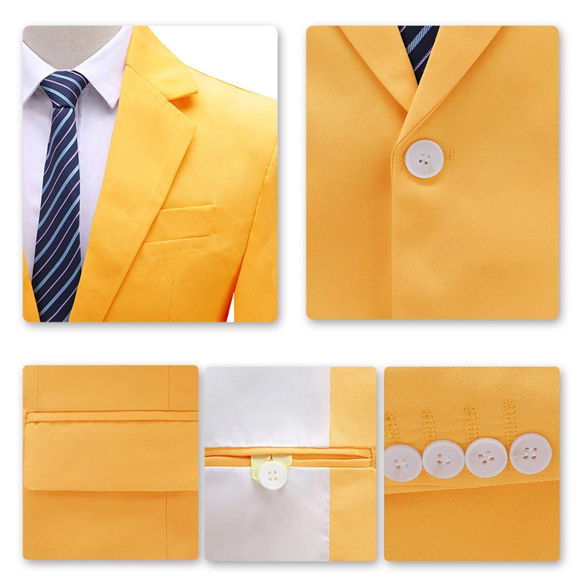 YFFUSHI Men's 2 Piece Suit One Button Closure Solid Color Suit Set Yellow