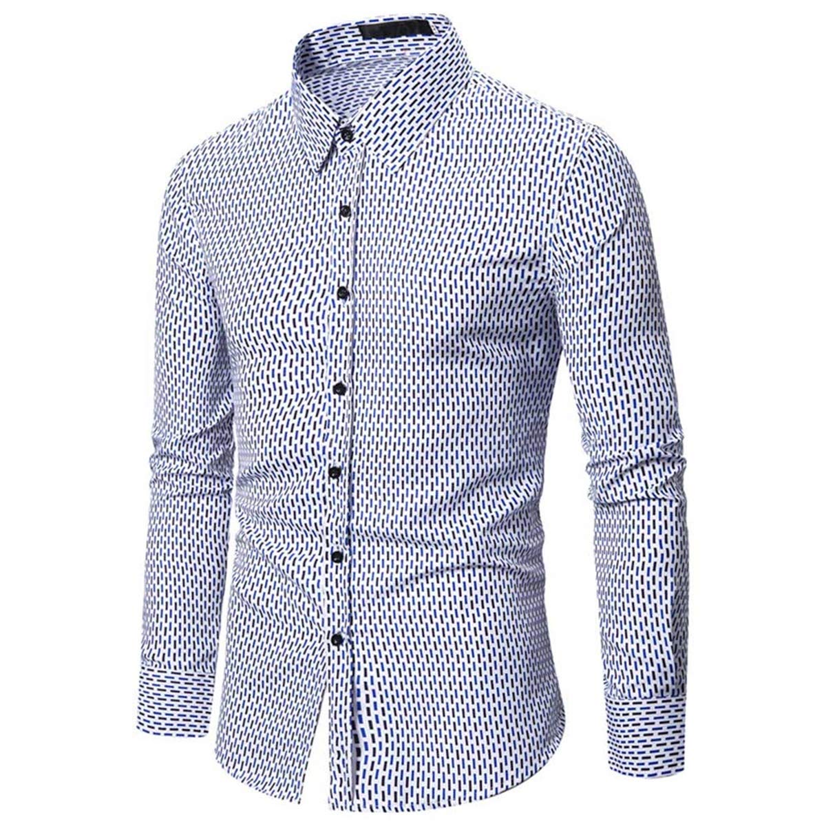 YFFUSHI Mens Long Sleeve Casual Shirt Dots Printed Button Down Regular Fit Dress Shirt Light Blue