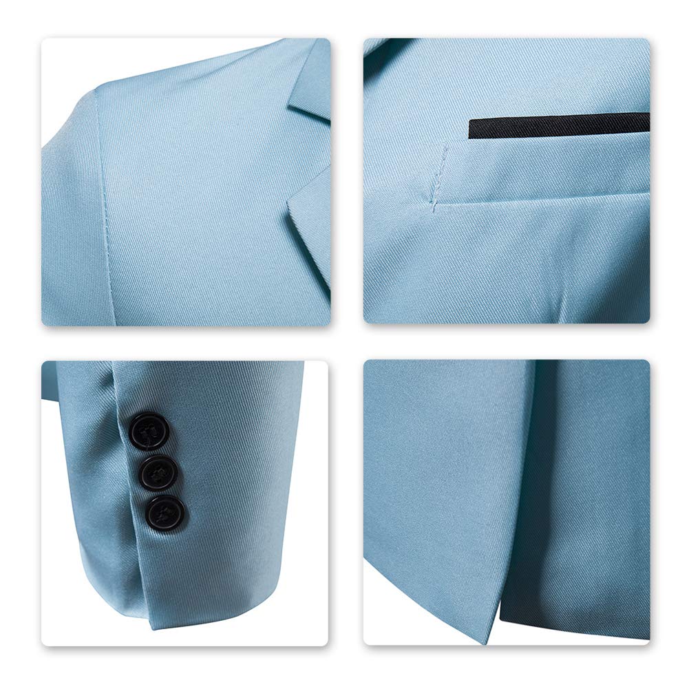 YFFUSHI Mens Suit Jacket 1 Button Notched Lapel Sport Coat Business Daily Blazer Light Blue