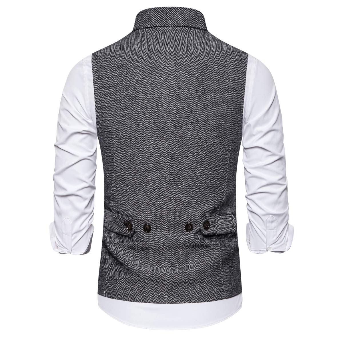 YFFUSHI Mens Slim Fit Stripes Double Breasted Premium Button Down Vest Light Gray