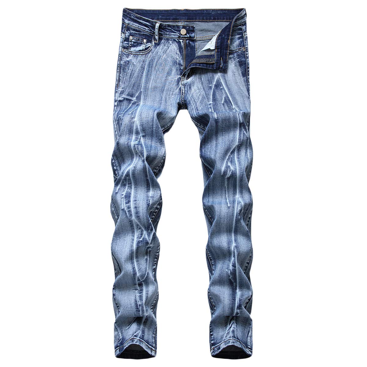 YFFUSHI Mens Straight Fit Stretch Jeans Slim Fit Washed Comfy Casual Denim Pants Blue 2