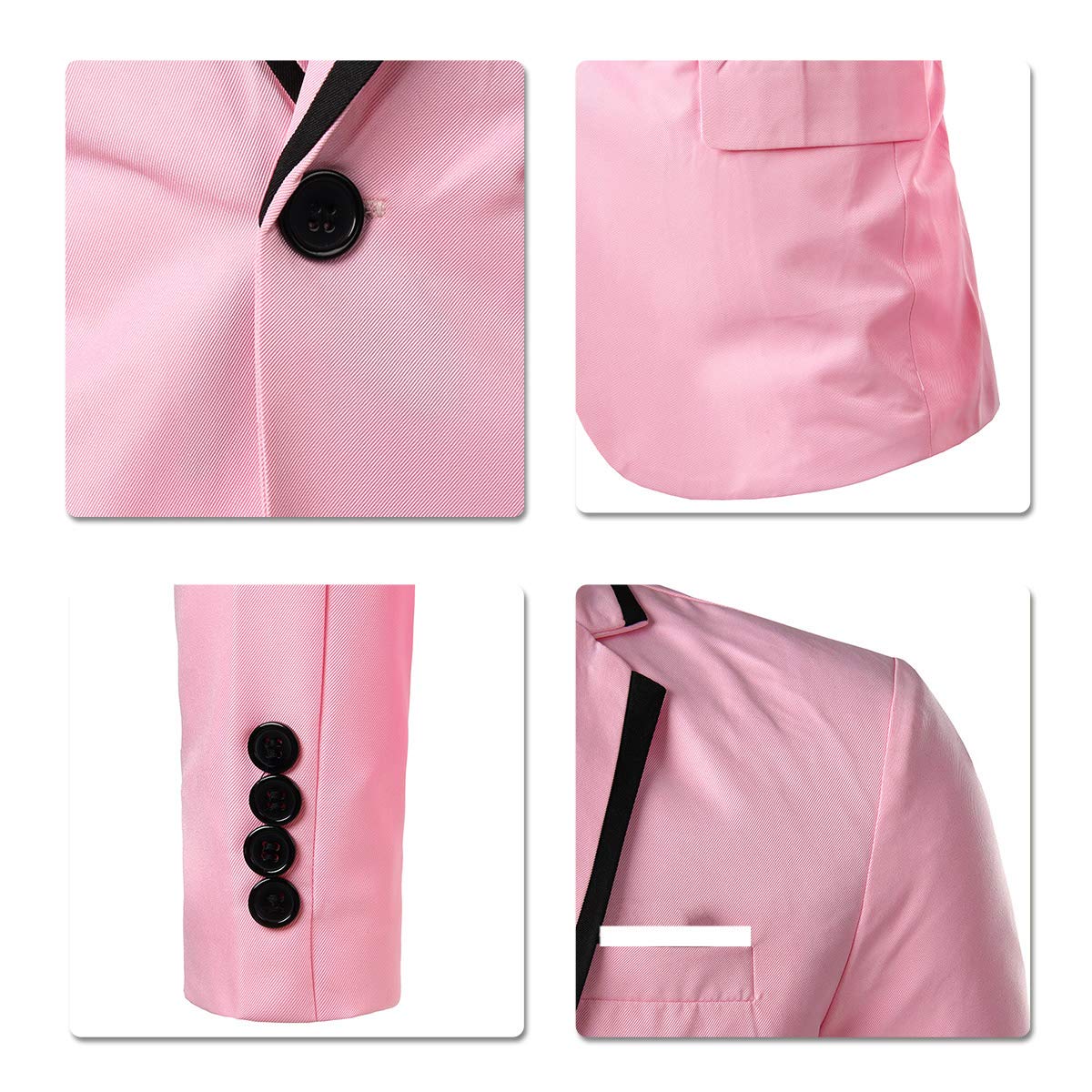 YFFUSHI Men's Casual Suit Jacket 1 Button Slim Fit Business Solid Blazer Coat Pink