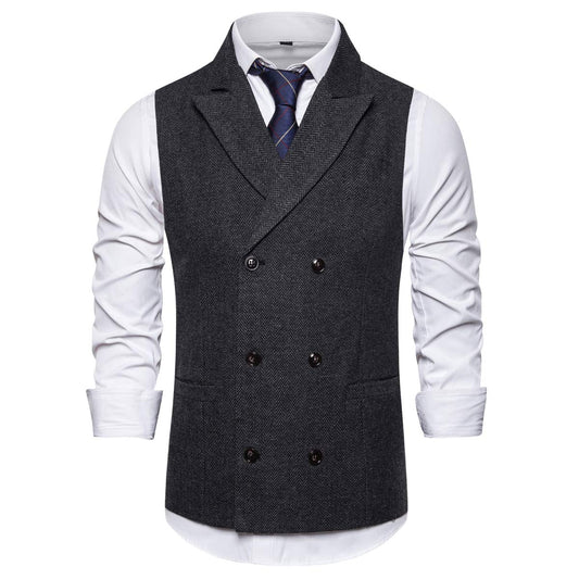 YFFUSHI Mens Slim Fit Stripes Double Breasted Premium Button Down Vest Dark Gray