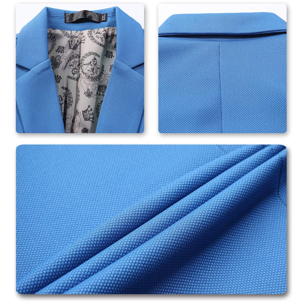 YFFUSHI Mens Slim Fit Sport Coat Casual One Button Solid Color Jacket Blazer Blue