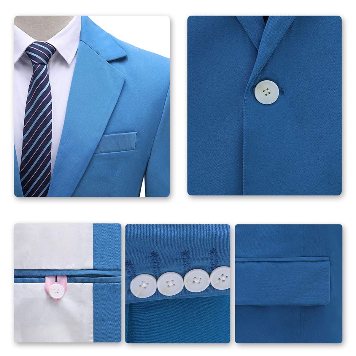 YFFUSHI Men's 2 Piece Suit One Button Closure Solid Color Suit Set Blue