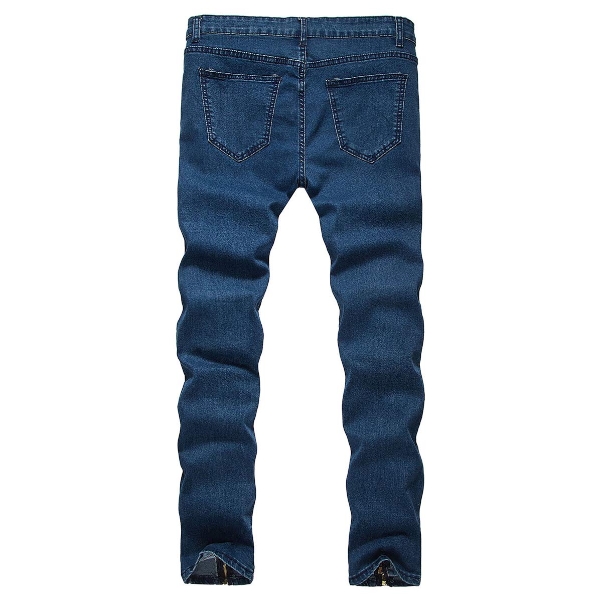 YFFUSHI Mens Ripped Stretch Jeans Distressed Holes Comfy with Zipper Slim Fit Denim Pants Blue