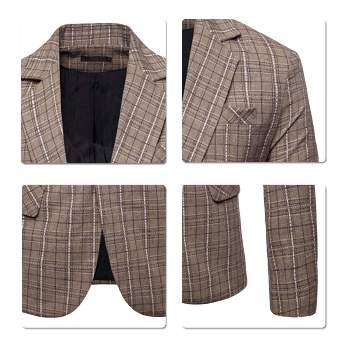 YFFUSHI Mens Plaids Slim Fit One Button Casual Daily Suit Jacket Sport Coat Khaki