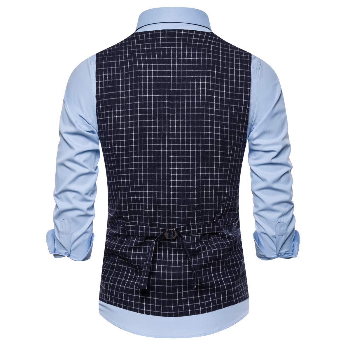 YFFUSHI Mens Casual Plaid Suit Vest Slim Fit U Neck Business Dress Premium Waistcoat Navy