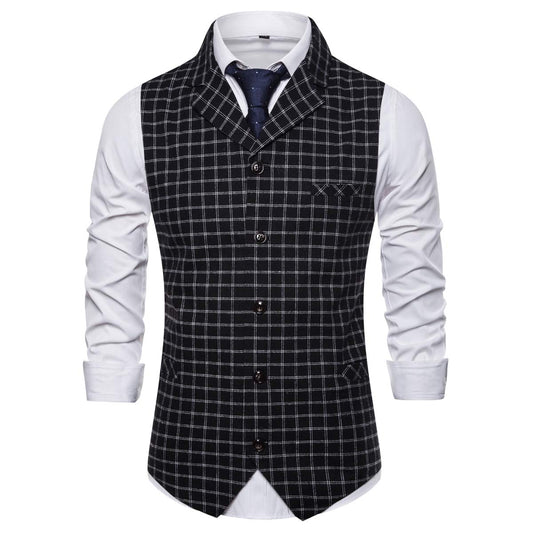 YFFUSHI Mens Slim Fit Formal Premium Button Down Vest Waistcoat Black White