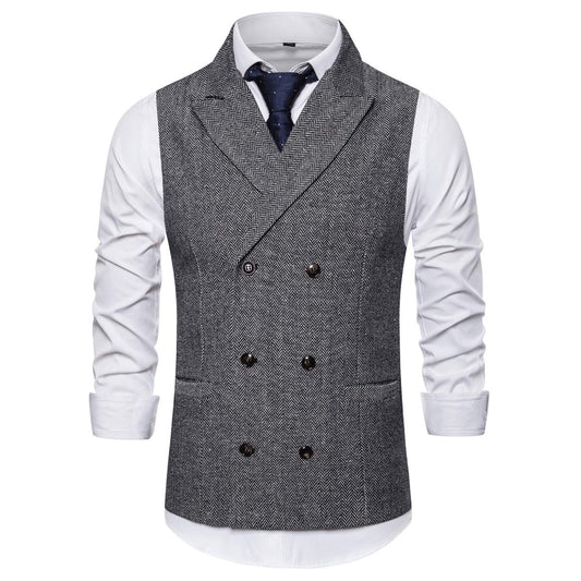 YFFUSHI Mens Slim Fit Stripes Double Breasted Premium Button Down Vest Light Gray