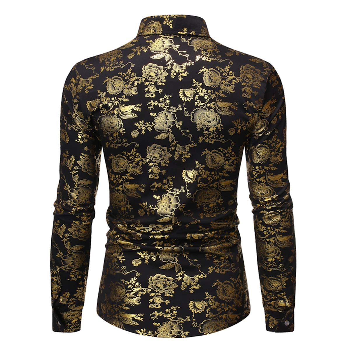 YFFUSHI Men's Flowered Printed Shirt Slim Fit Long Sleeve Dress Button Down Shirt Black