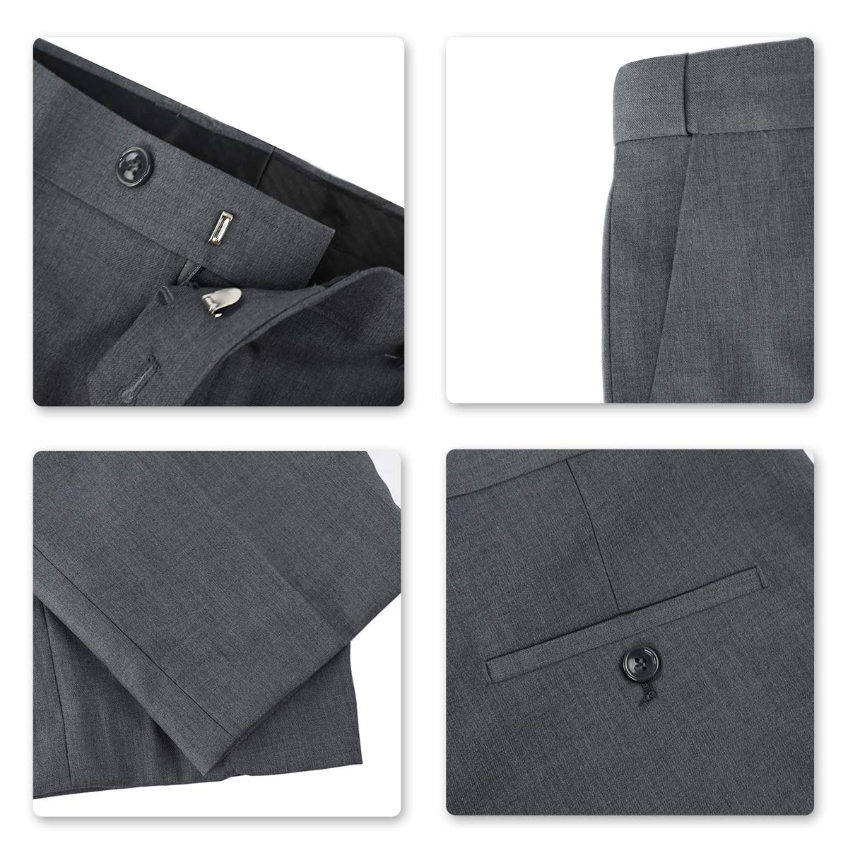 YFFUSHI Mens Slim Fit Straight Flat Adjustable Waist Suit Pants Dark Grey