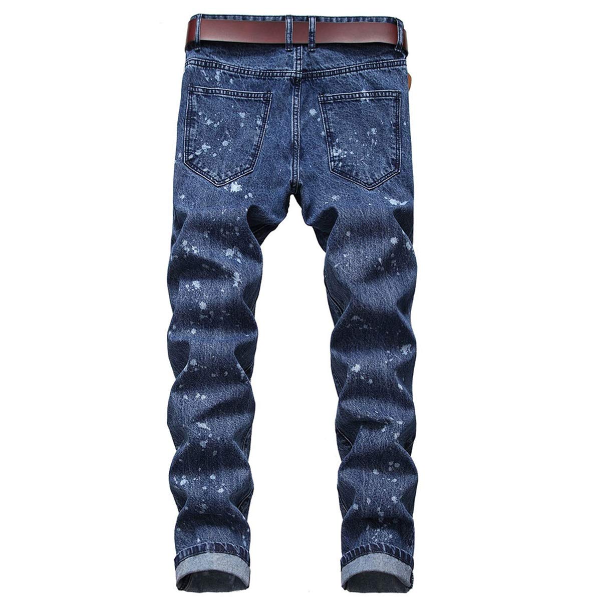 YFFUSHI Mens Ripped Distressed Stretch Jeans Pants Skinny Slim Fit Straight Leg Fashion Pants Blue 1