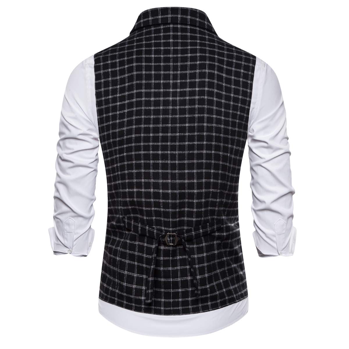 YFFUSHI Mens Slim Fit Formal Premium Button Down Vest Waistcoat Black White