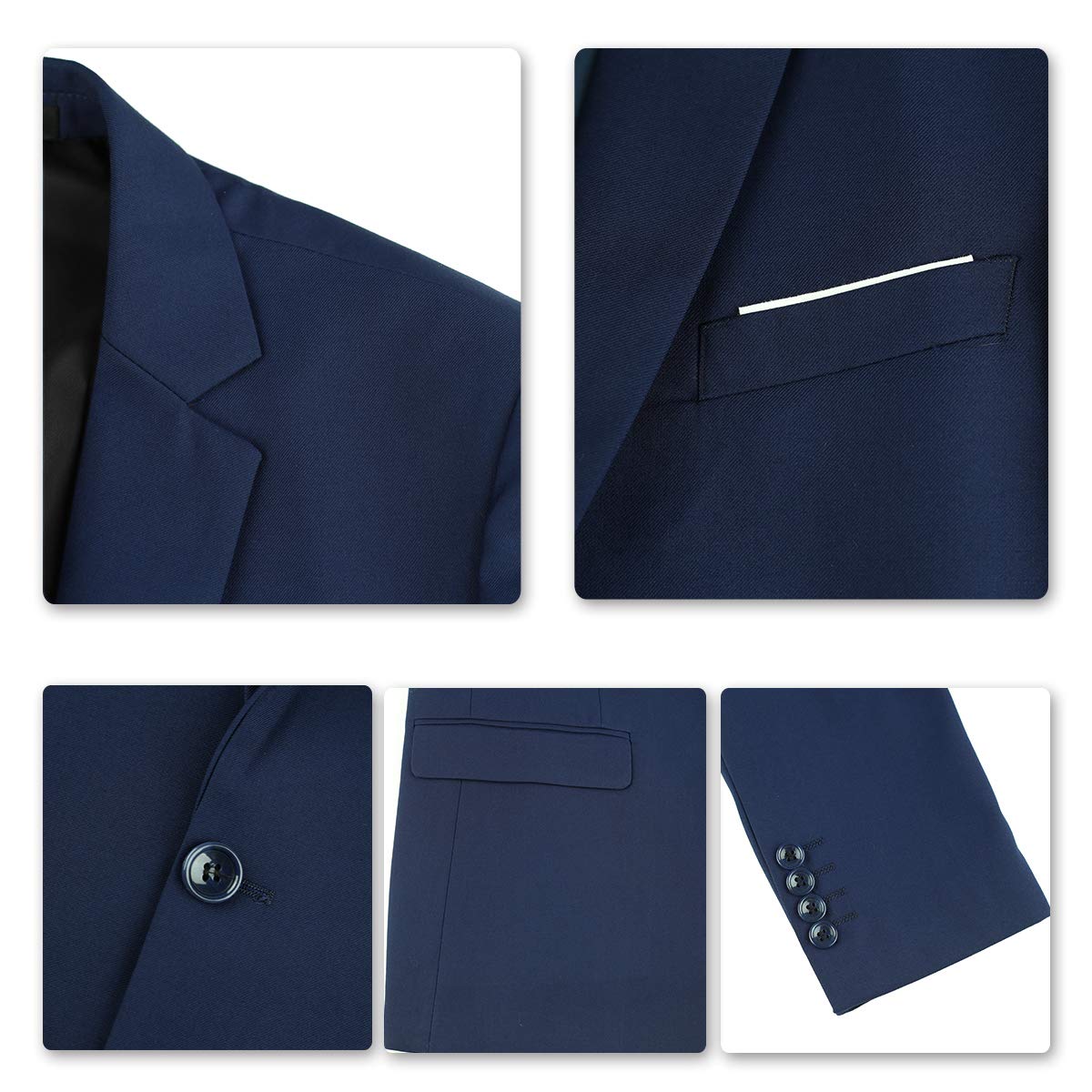 YFFUSHI Mens 2 Piece Set Slim Fit Casual Formal 1 Button Blazer Solid Dress Suit Shirt Navy