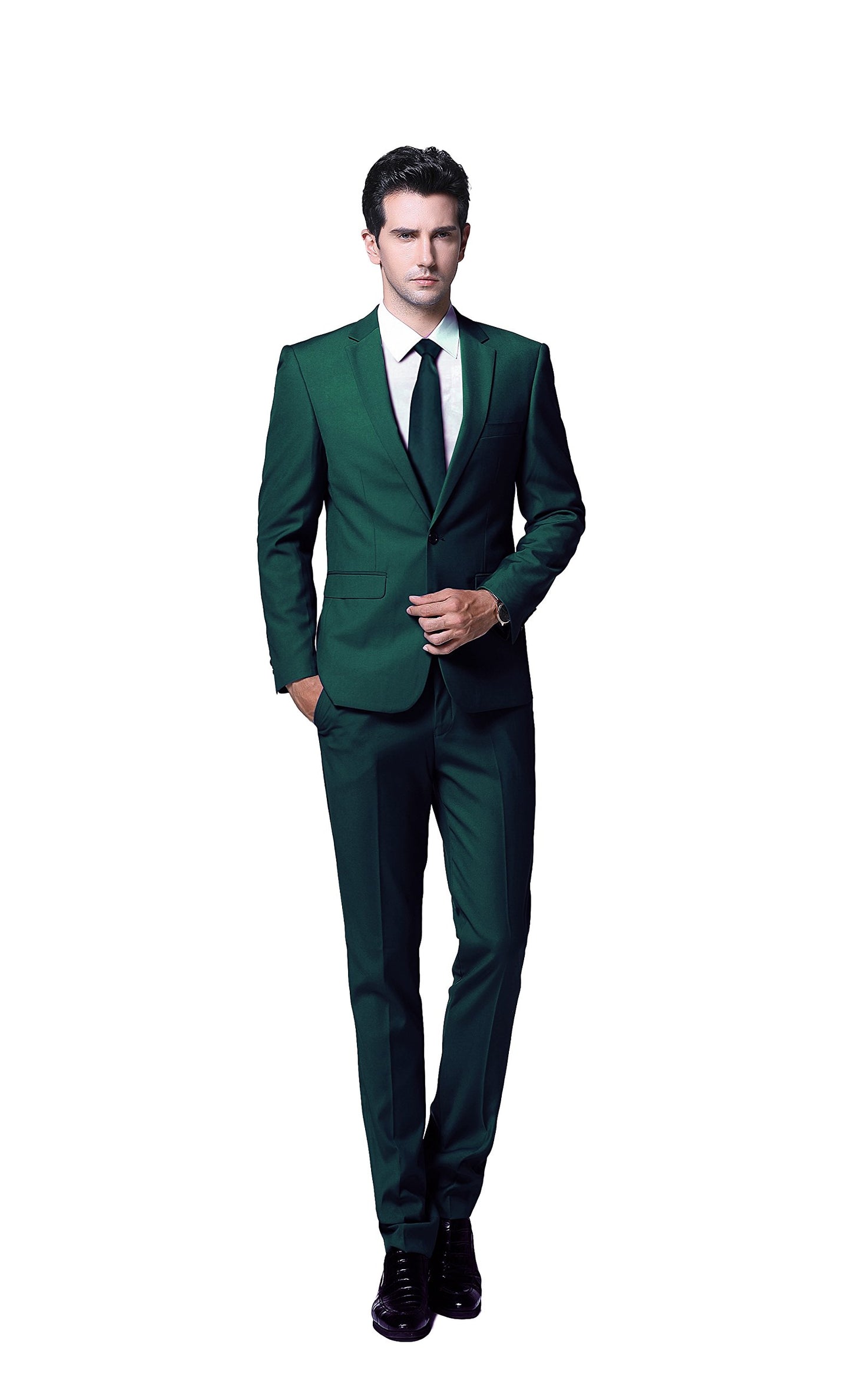 YFFUSHI Mens 2 Piece Suits One Button Formal Slim Fit Solid Color Wedding Tuxedo Dark Green