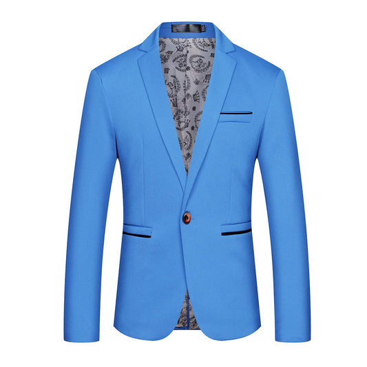 YFFUSHI Mens Slim Fit Sport Coat Casual One Button Solid Color Jacket Blazer Blue