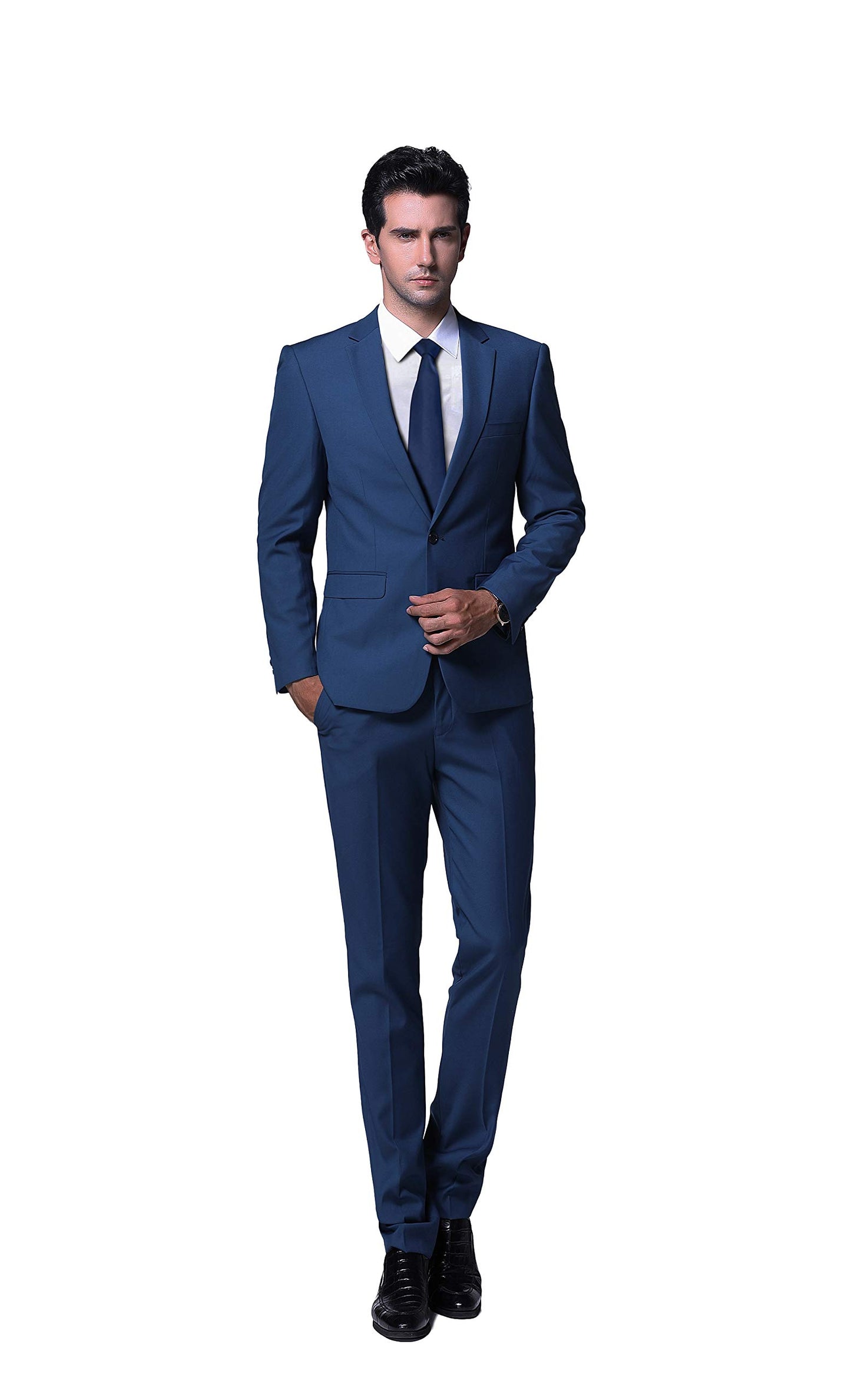 YFFUSHI Mens 2 Piece Suits One Button Formal Slim Fit Solid Color Wedding Tuxedo RoyalBlue