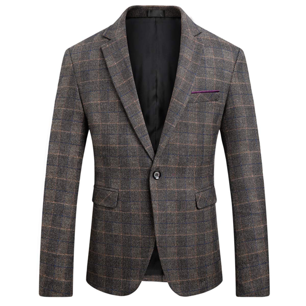 YFFUSHI Men's Classic Plaid Single Breasted Sport Coats Coffee