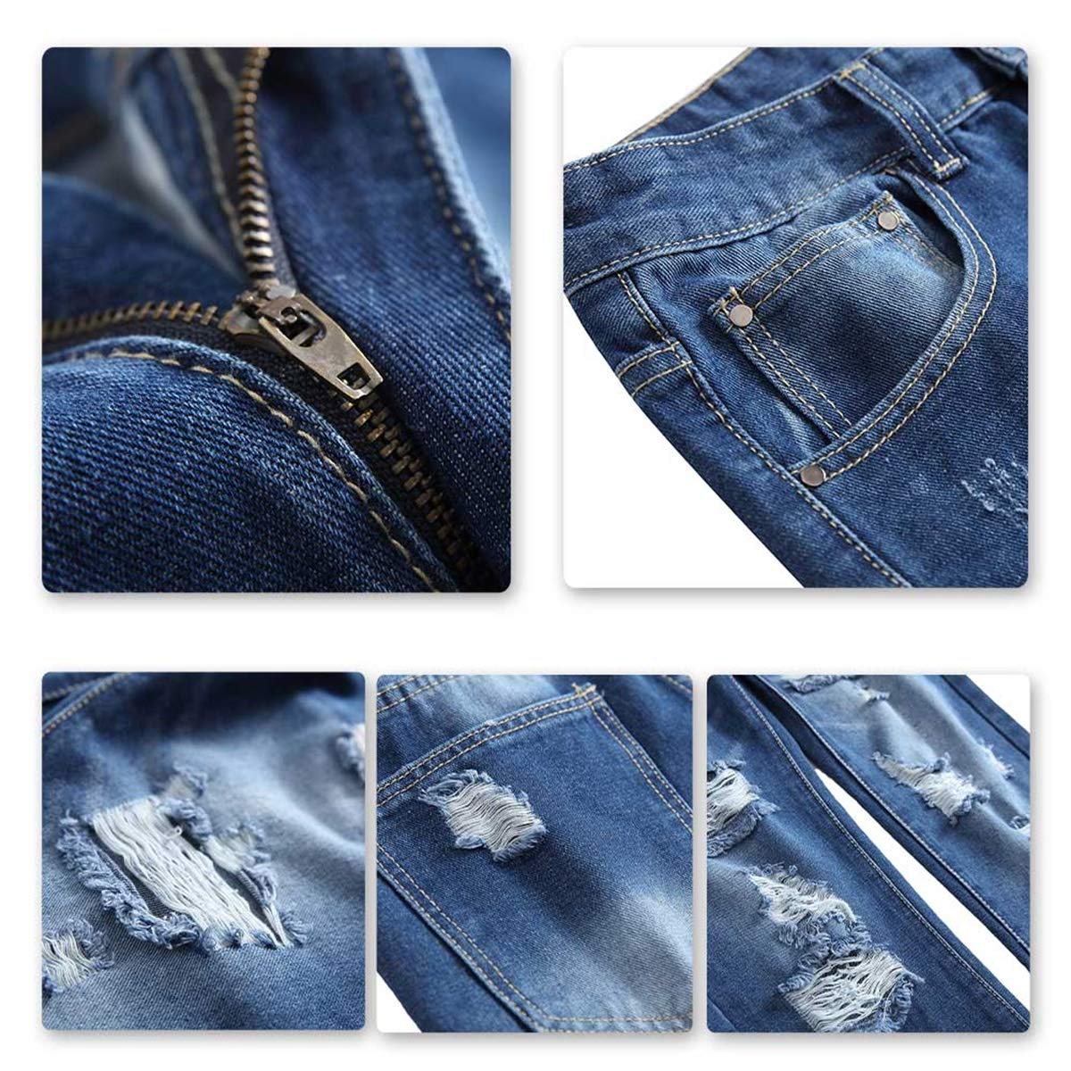 YFFUSHI Mens Ripped Washed Jeans Skinny Straight Fit Distressed Holes Comfy Denim Pants Blue