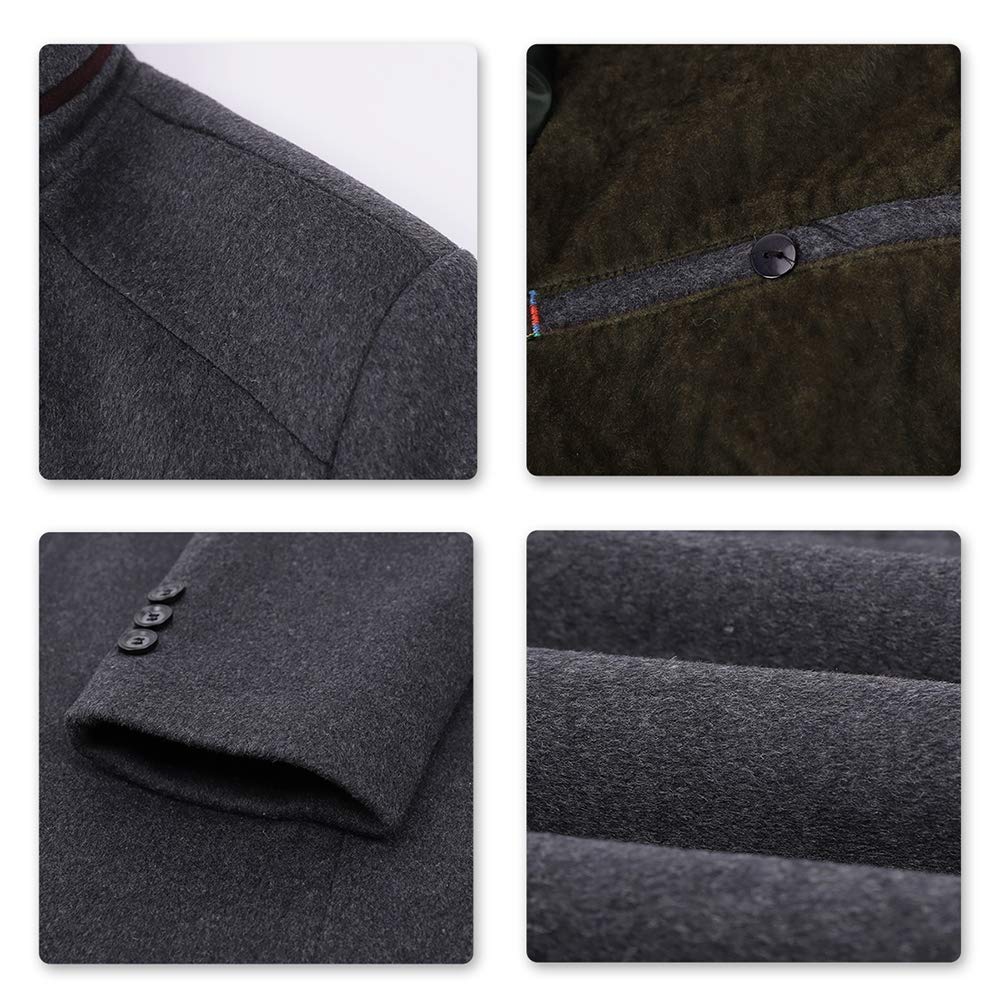 YFFUSHI Mens Wool Blend Coat Thick Warm Winter Casual Overcoat with Removable Fur Collar Gray