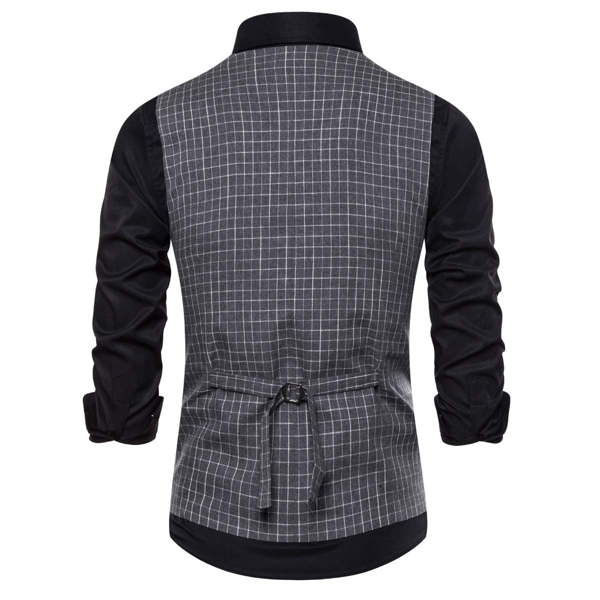 YFFUSHI Mens Casual Plaid Suit Vest Slim Fit U Neck Business Dress Premium Waistcoat Grey