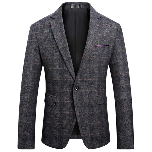 YFFUSHI Men's Classic Plaid Single Breasted Sport Coats Dark Gray