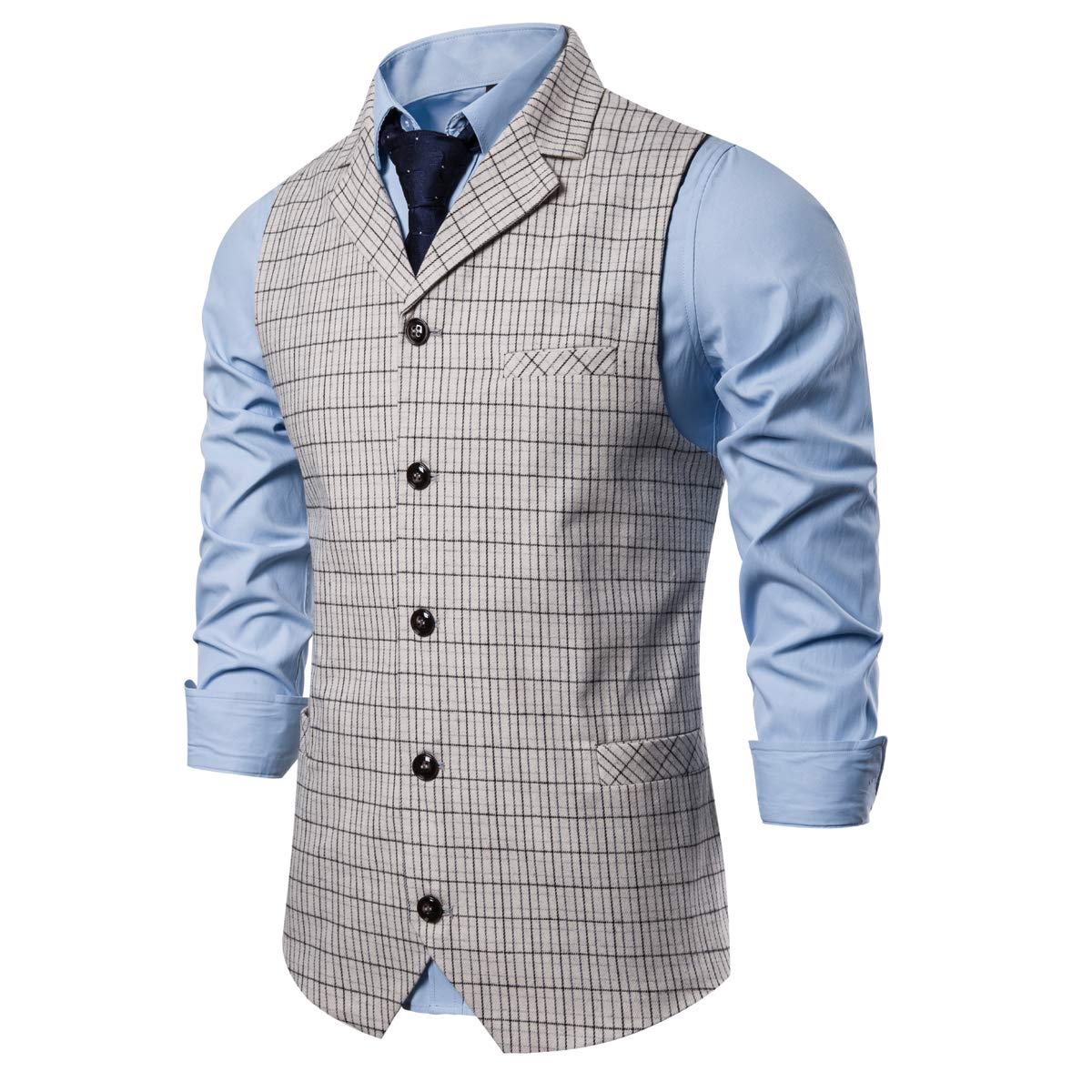 YFFUSHI Mens Slim Fit Formal Premium Button Down Vest Waistcoat White