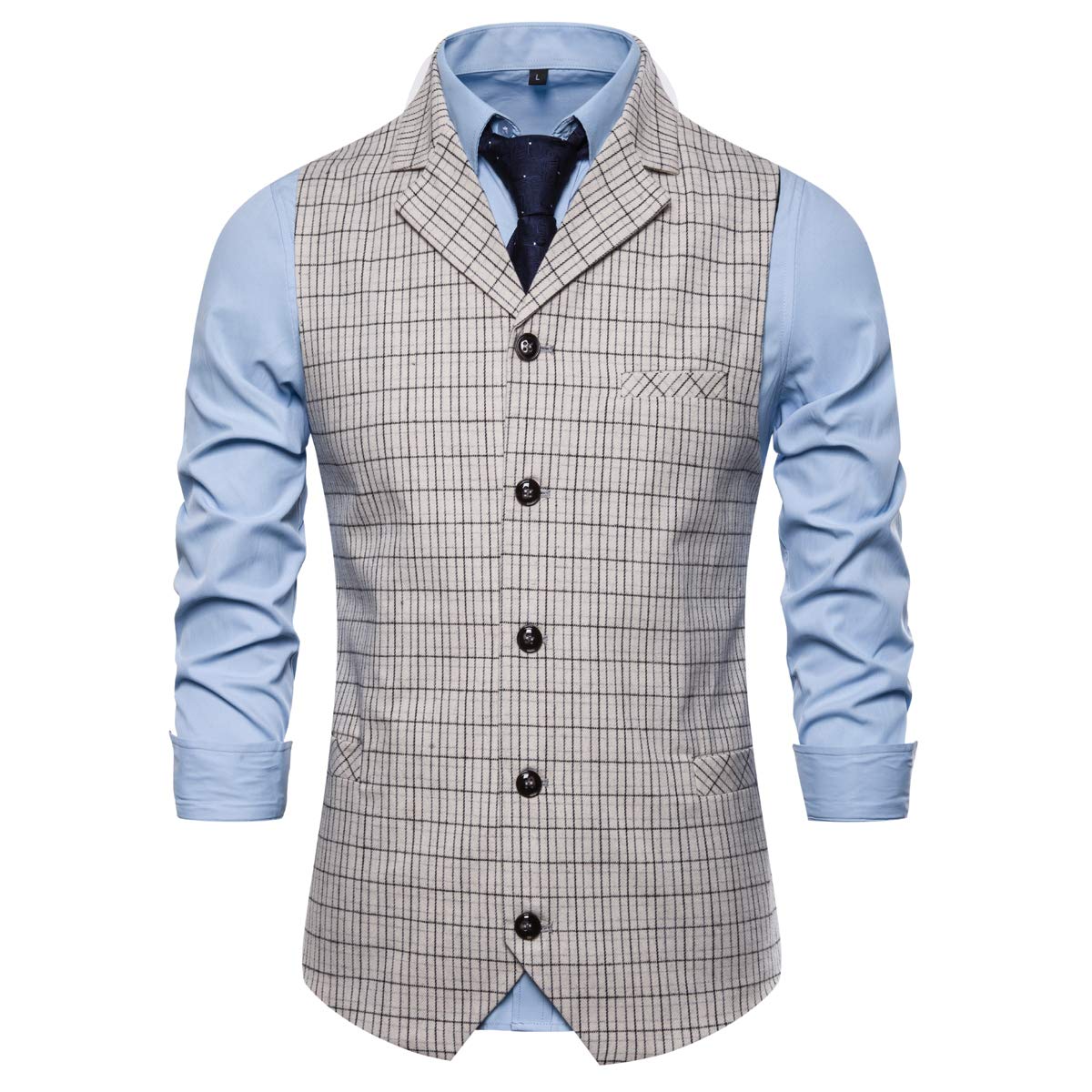 YFFUSHI Mens Slim Fit Formal Premium Button Down Vest Waistcoat White