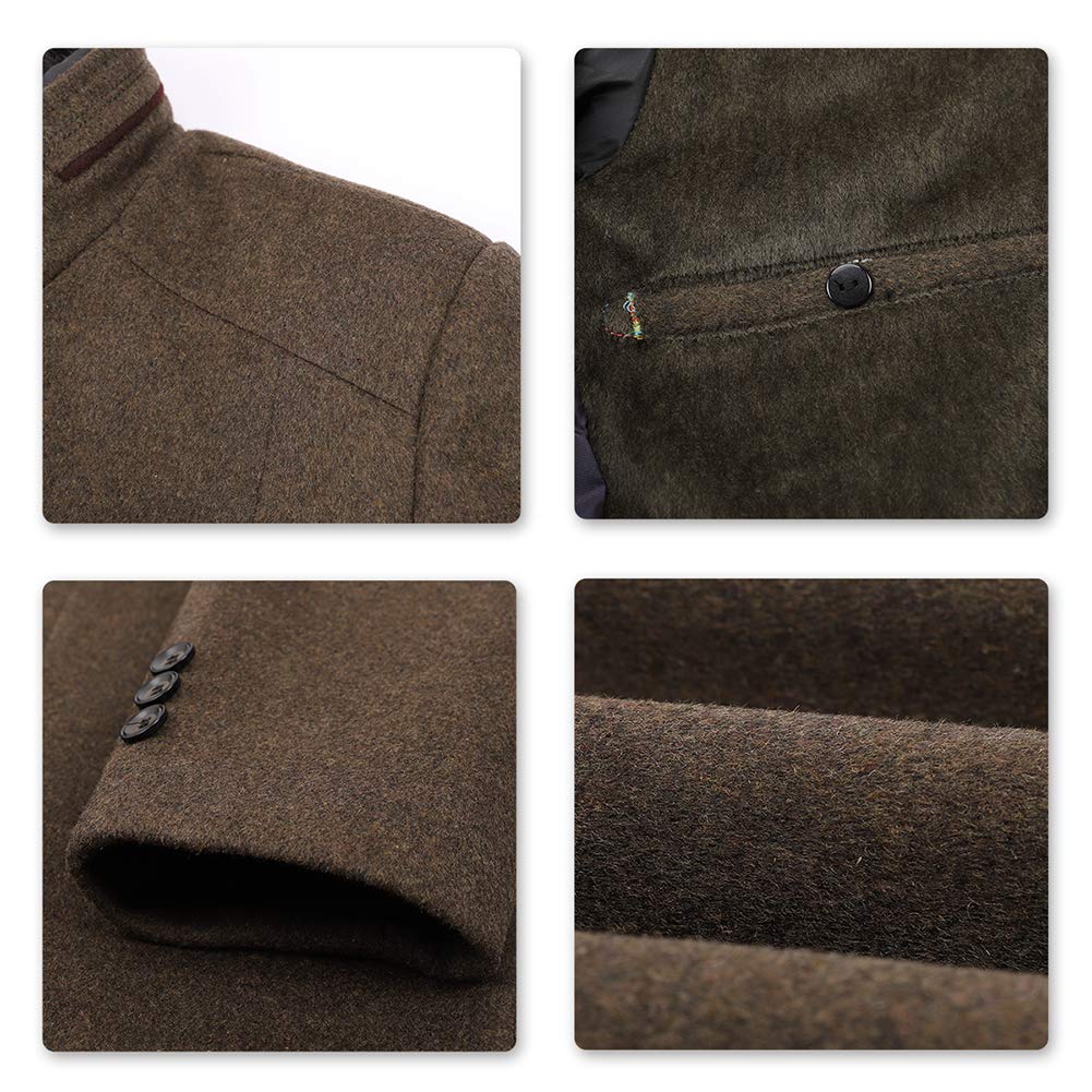 YFFUSHI Mens Wool Blend Coat Thick Warm Winter Casual Overcoat with Removable Fur Collar Coffee