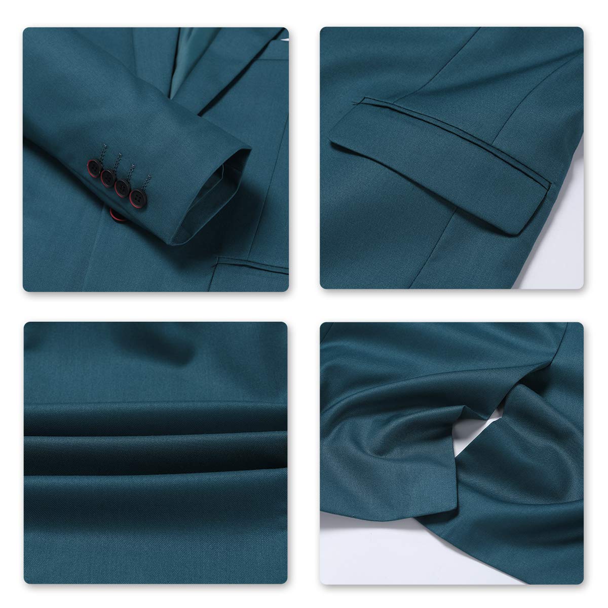 YFFUSHI Mens Slim Fit Classic Fit One Button 3-Piece Suits Teal Blue