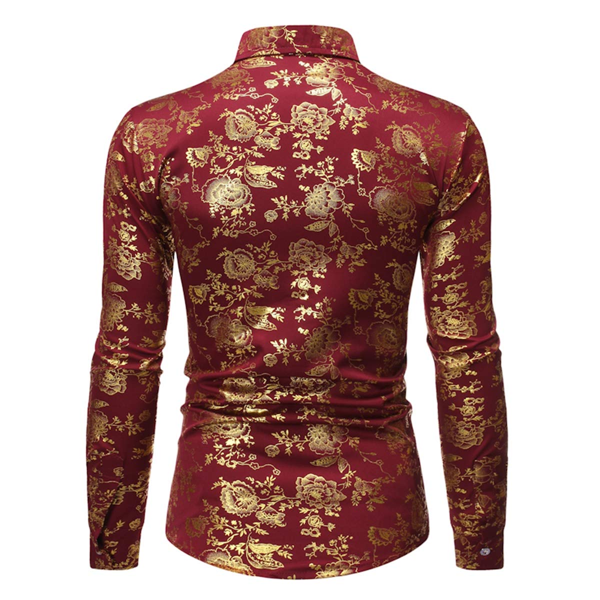 YFFUSHI Men's Flowered Printed Shirt Slim Fit Long Sleeve Dress Button Down Shirt Red