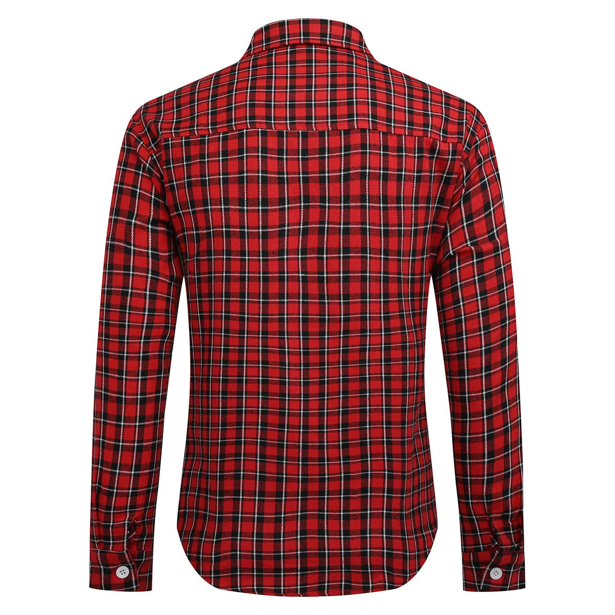 YFFUSHI Mens Plaid Checked Shirt Long Sleeve Casual Regular Fit Cotton Comfort Top Red