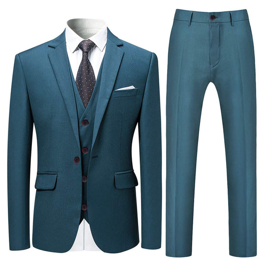 YFFUSHI Mens Slim Fit Classic Fit One Button 3-Piece Suits Teal Blue