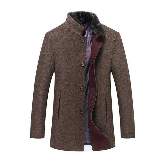 YFFUSHI Mens Wool Blend Coat Thick Warm Winter Casual Overcoat with Removable Fur Collar Coffee