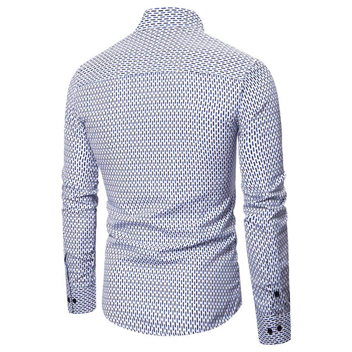 YFFUSHI Mens Long Sleeve Casual Shirt Dots Printed Button Down Regular Fit Dress Shirt Light Blue