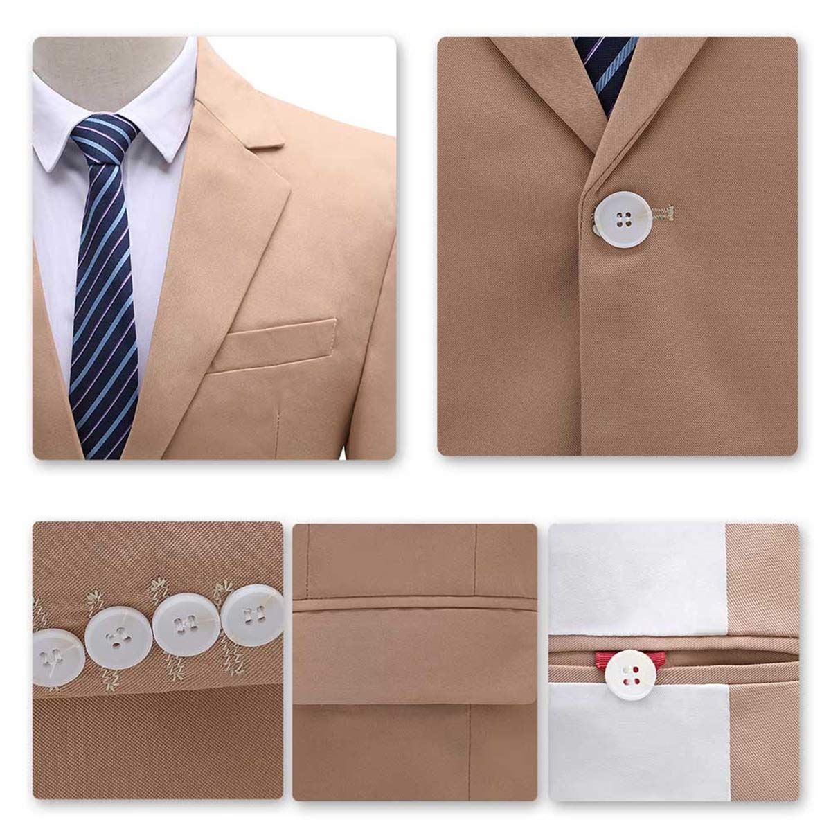 YFFUSHI Men's 2 Piece Suit One Button Closure Solid Color Suit Set Light Coffee